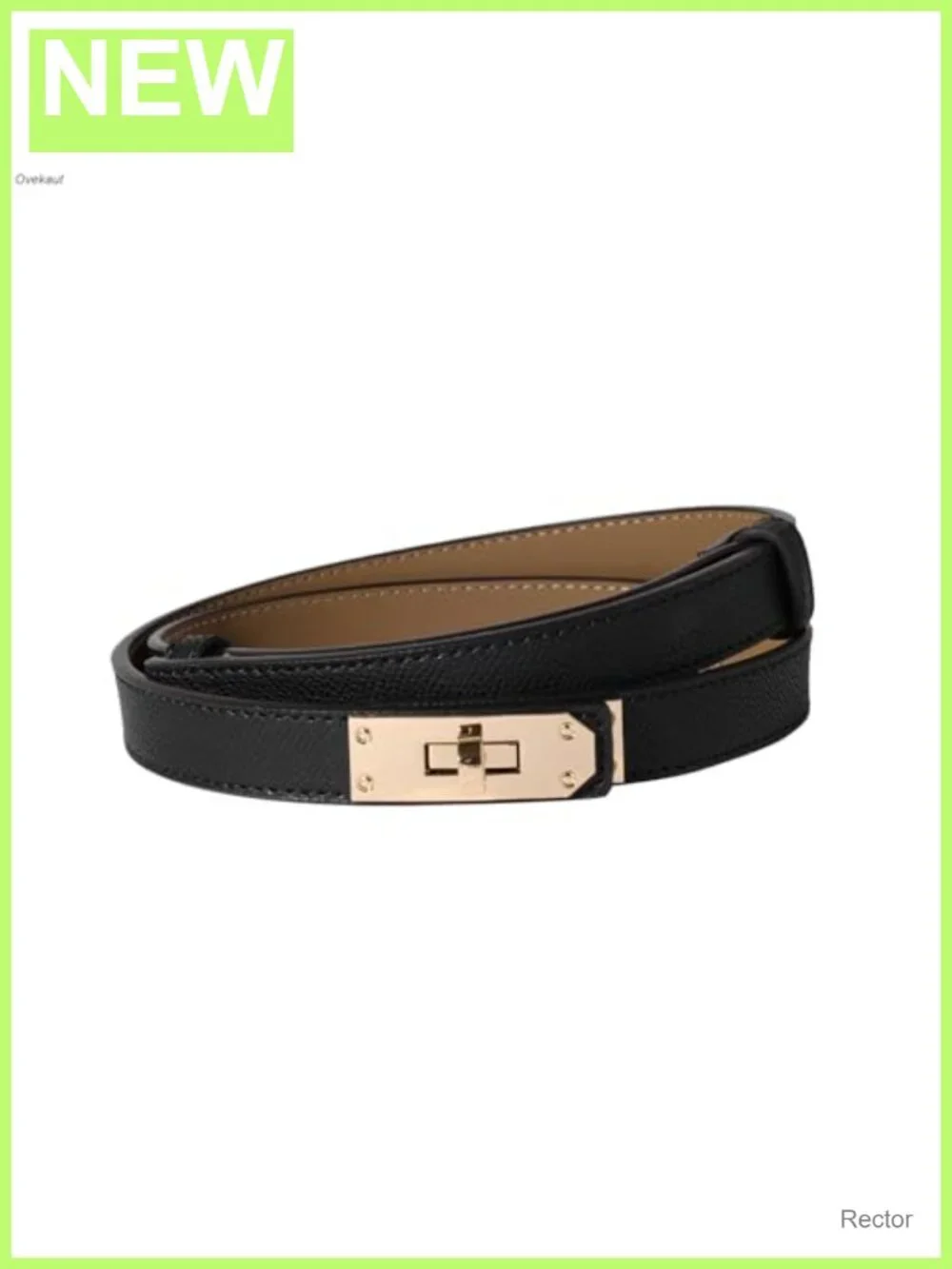 Women's Skinny Leather Belt with Gold Twist Lock Buckle - Adjustable Waistband